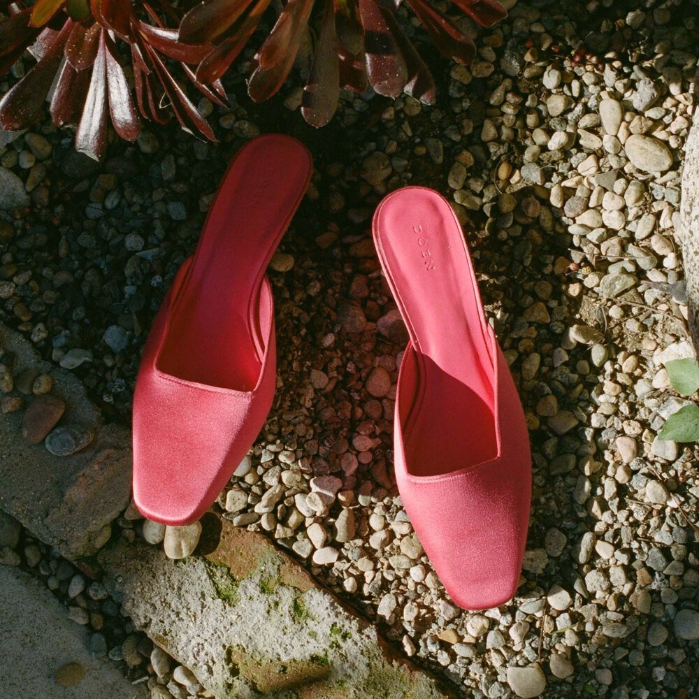 DOEN Asher Kitten Heel Satin Mule in Bougainvillea Pink Size 39/8.5